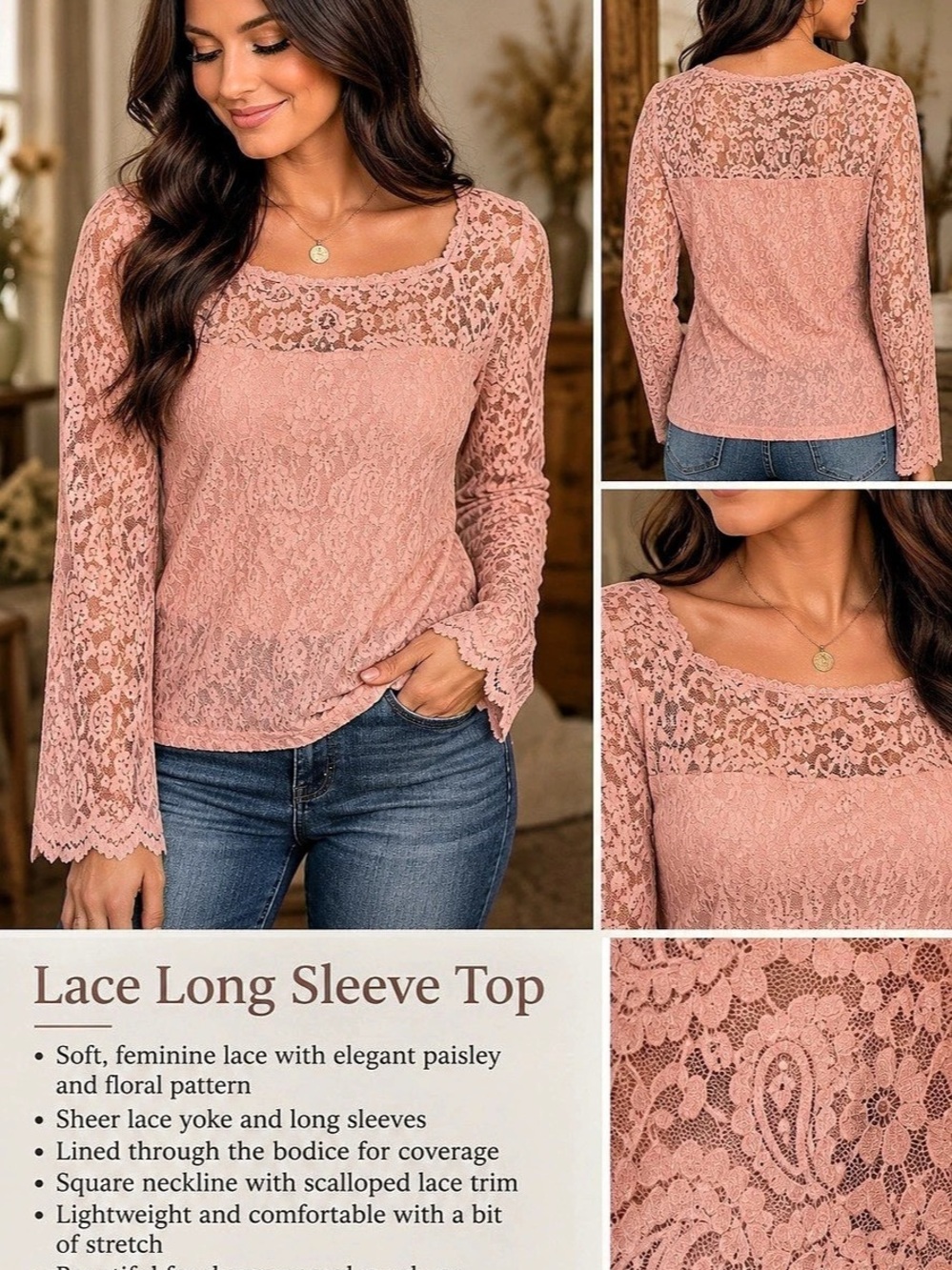 Pink Lace Long Sleeve Top